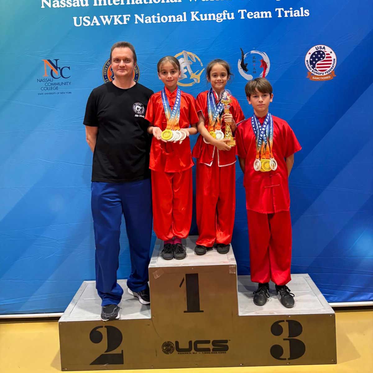 2026 International Wushu Championship, Nassau, New York, April 18, 2026: Maria Gomez-Moreno, Lucia Viscito, Carlos Gomez-Moreno, Vital Yarashevich 2026 International Wushu Championship, Nassau, New York, April 18, 2026: Maria Gomez-Moreno, Lucia Viscito, Carlos Gomez-Moreno, Vital Yarashevich