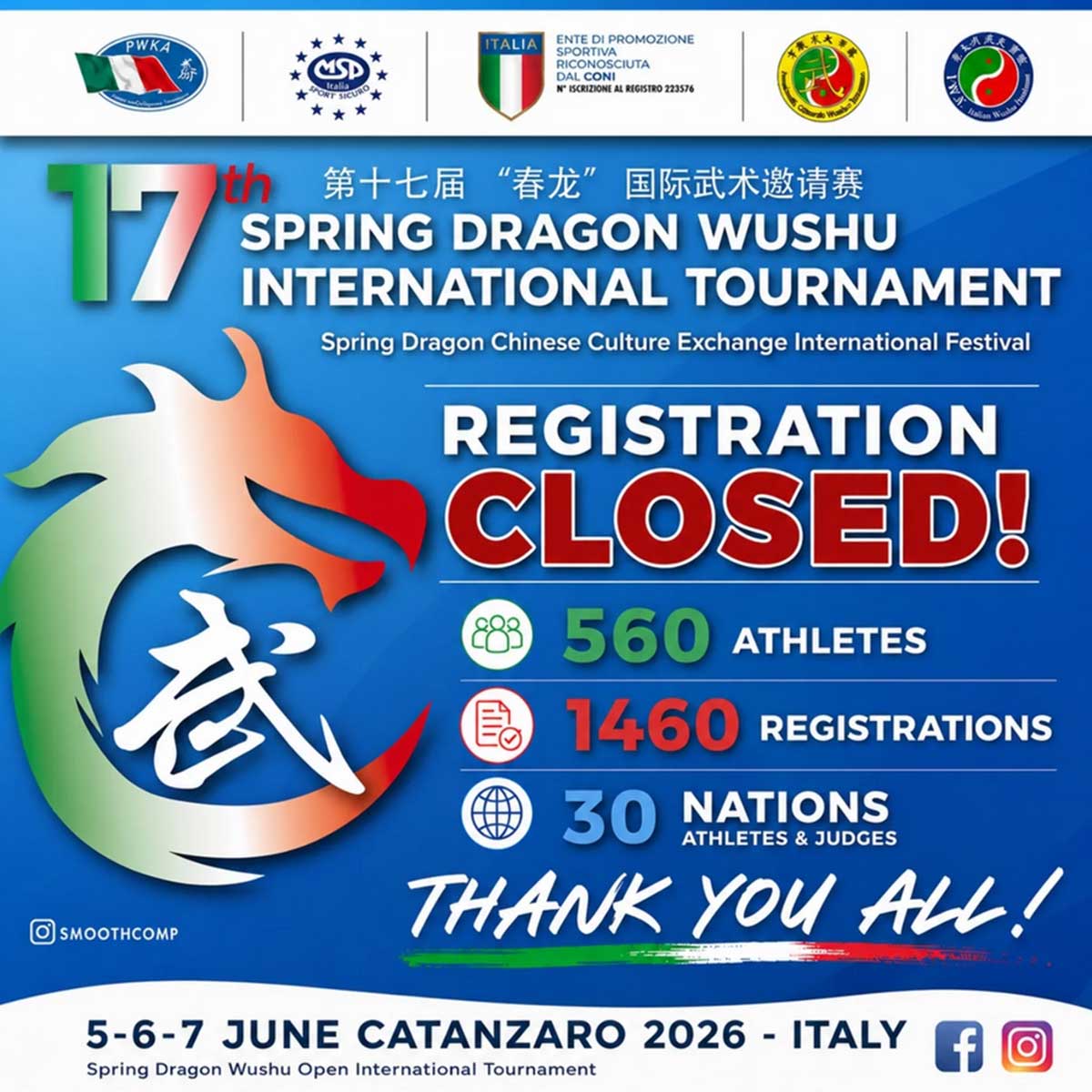 17 spring dragon wushu international tournament catanzaro italy, June 5, 2026